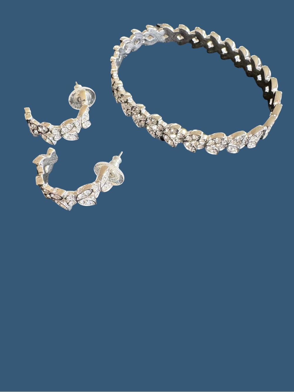 Swarovski Silver Crystal butterfly Bracelet and Hoop Earrings Set